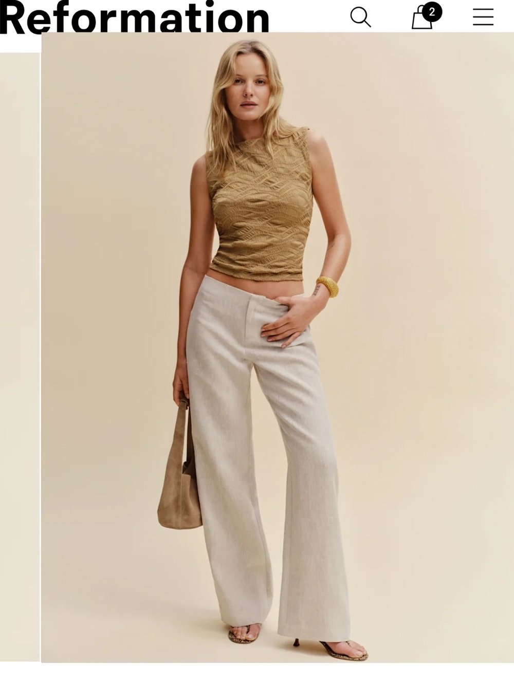 Reformation Vida Low Rise Linen Pants in size 4